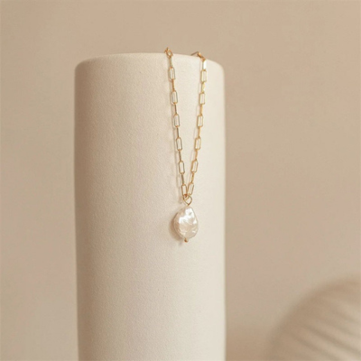 KOS Gold Paperclip Necklace with Pearl